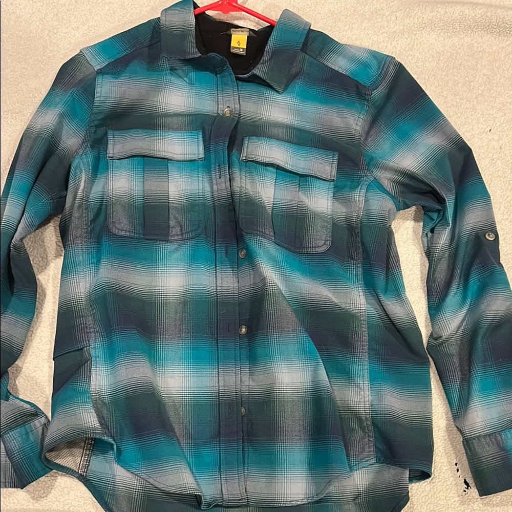 Eddie Bauer Blue and Green Plaid Button-Up Shirt